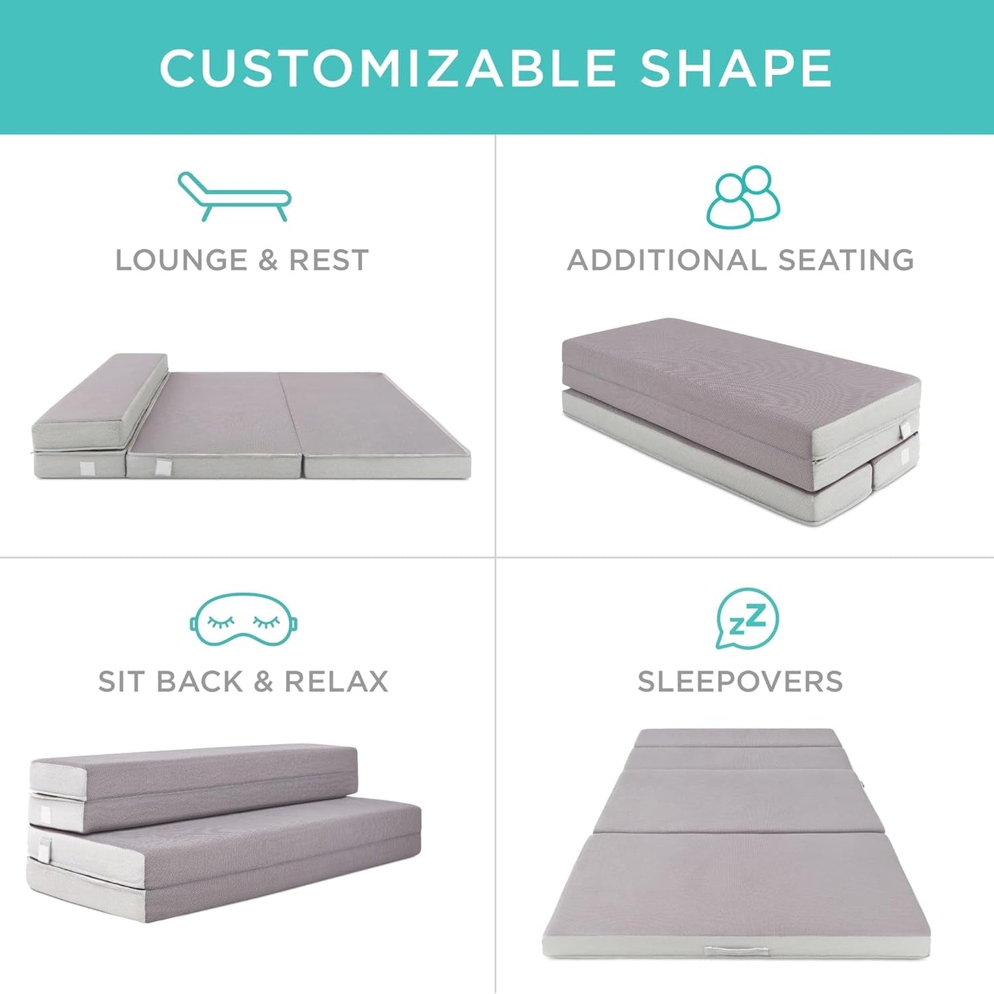 Portable Tri-Fold Foam Mattress Ideal For Guests Camping-2