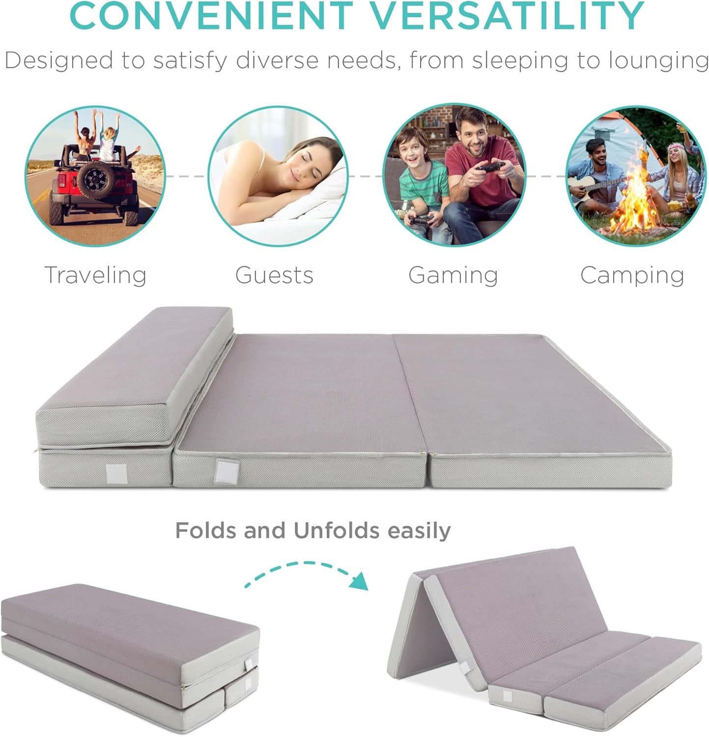 Portable Tri-Fold Foam Mattress Ideal For Guests Camping-4